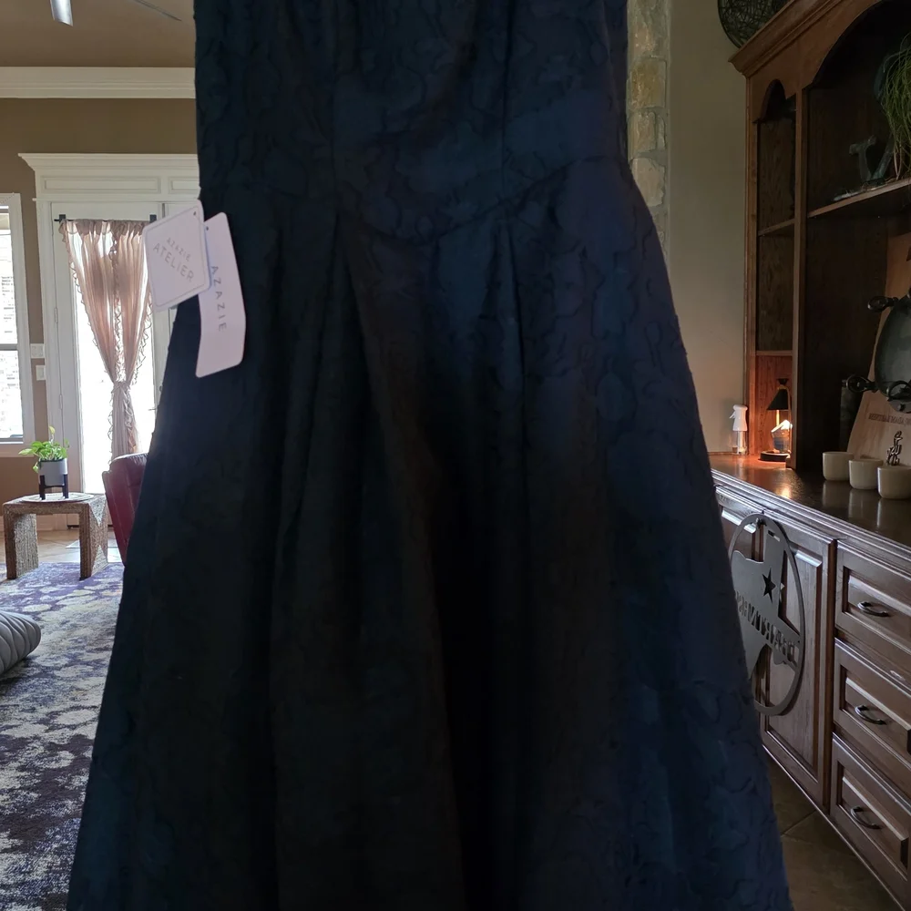 Azazie Navy Floral Midi Dress - Picture 3 of 3